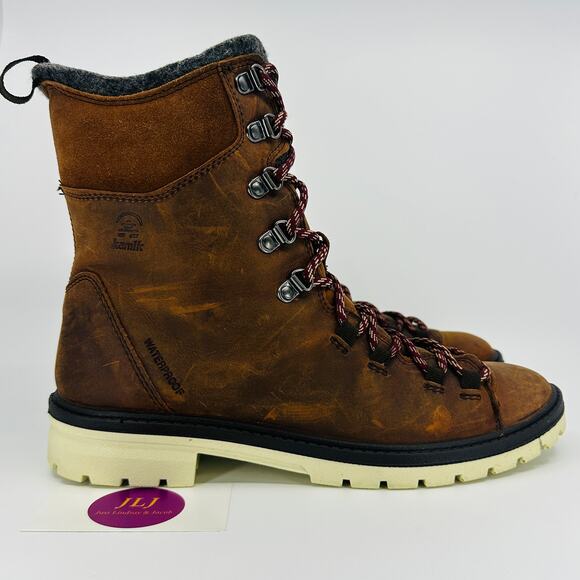 Kamik Women's RogueHiker Cognac Brown Waterproof Leather Wool Cuff Boots Size 11 - Picture 1 of 11